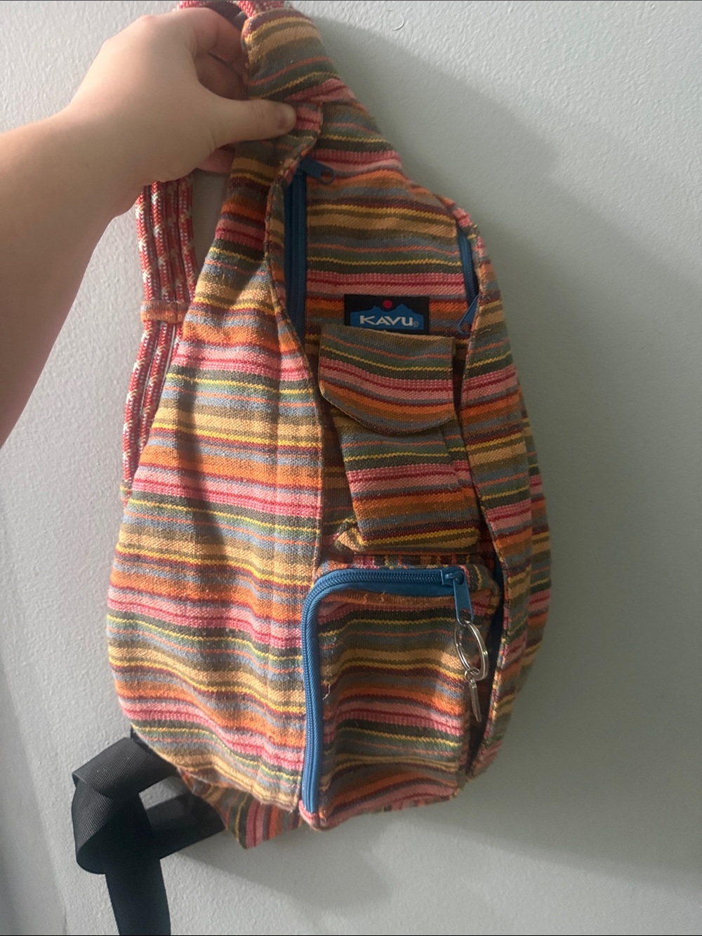 Kavu Kids Striped Sling Bag in Orange, Pink, Blue